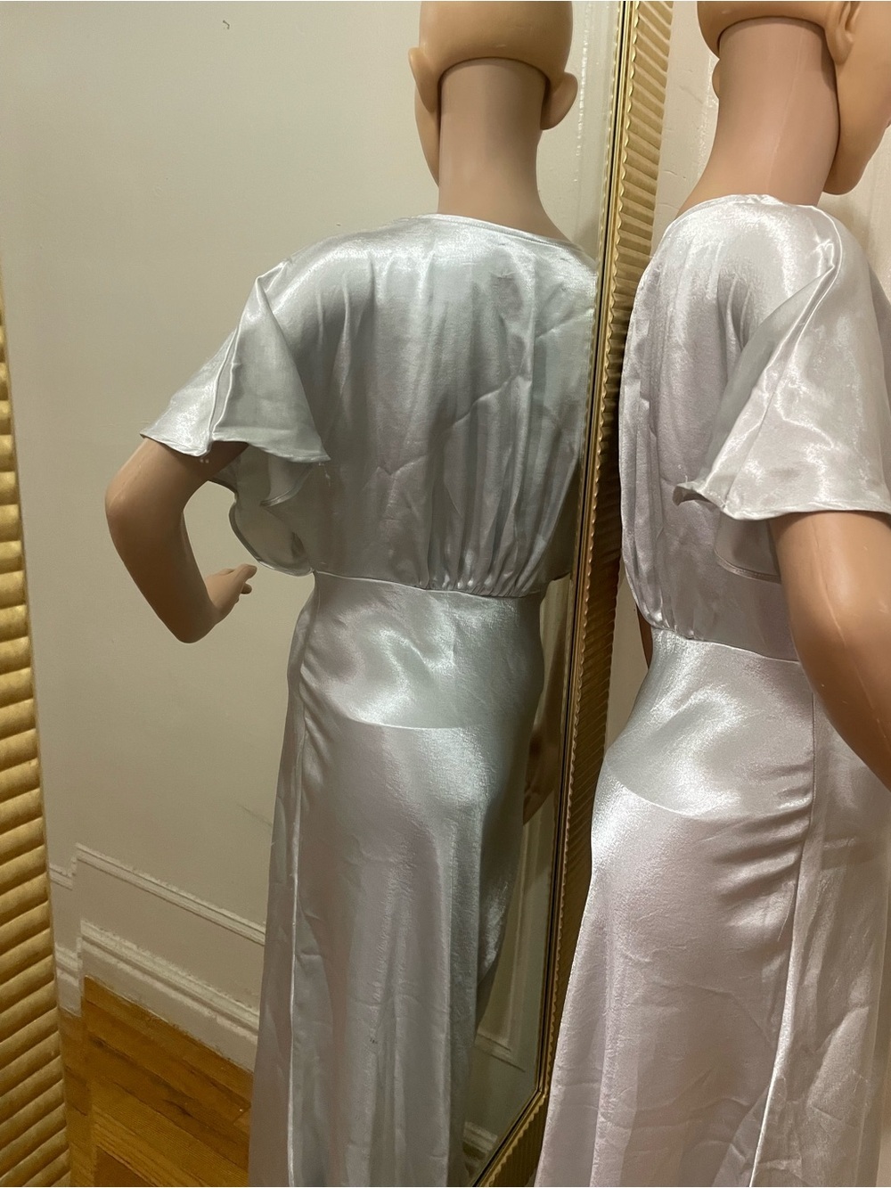Free People Silver Satin V-Neck Maxi Dress - Picture 15 of 15